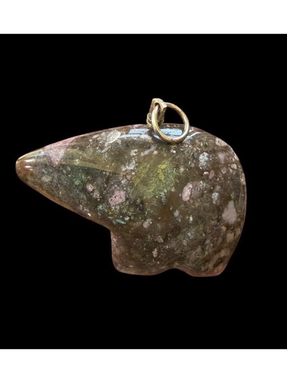 Southwestern Jasper Bear Pendant 925 Sterling Silver Bale Carved Fetish